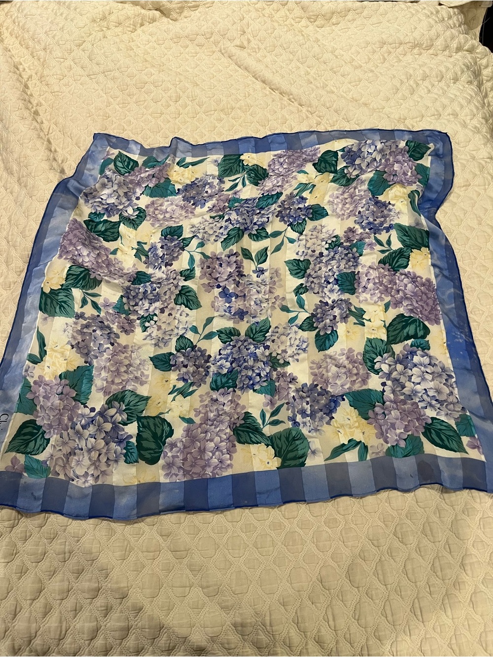 Dior Floral Hydrangea Print Silk Scarf in Lavender, Green and Blue